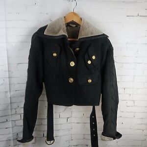 GIANNI VERSACE 90'S VINTAGE DARK GREY SUEDE BROWN SHEARLING CROP BOMBER JACKET